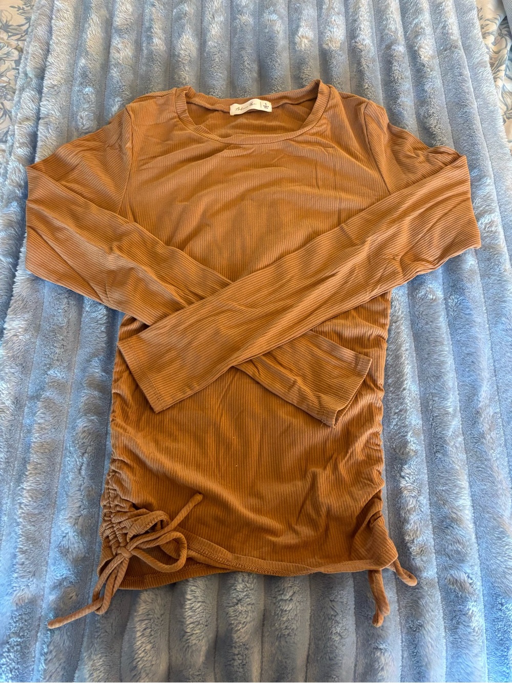 Ribbed Long-Sleeve Side-Tie Top - Size Small